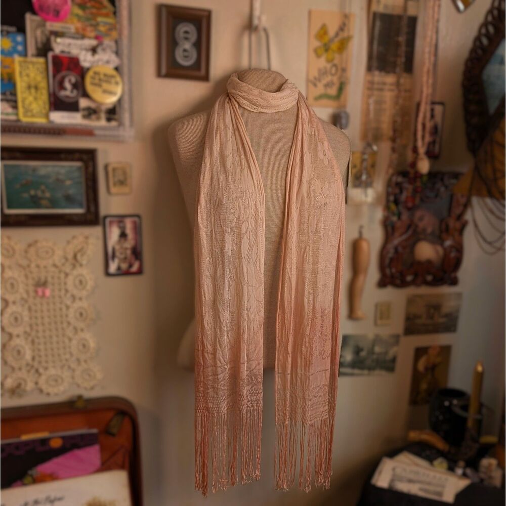Lace Ombre Fringe Scarf Light Pastel Pink Drip Dye